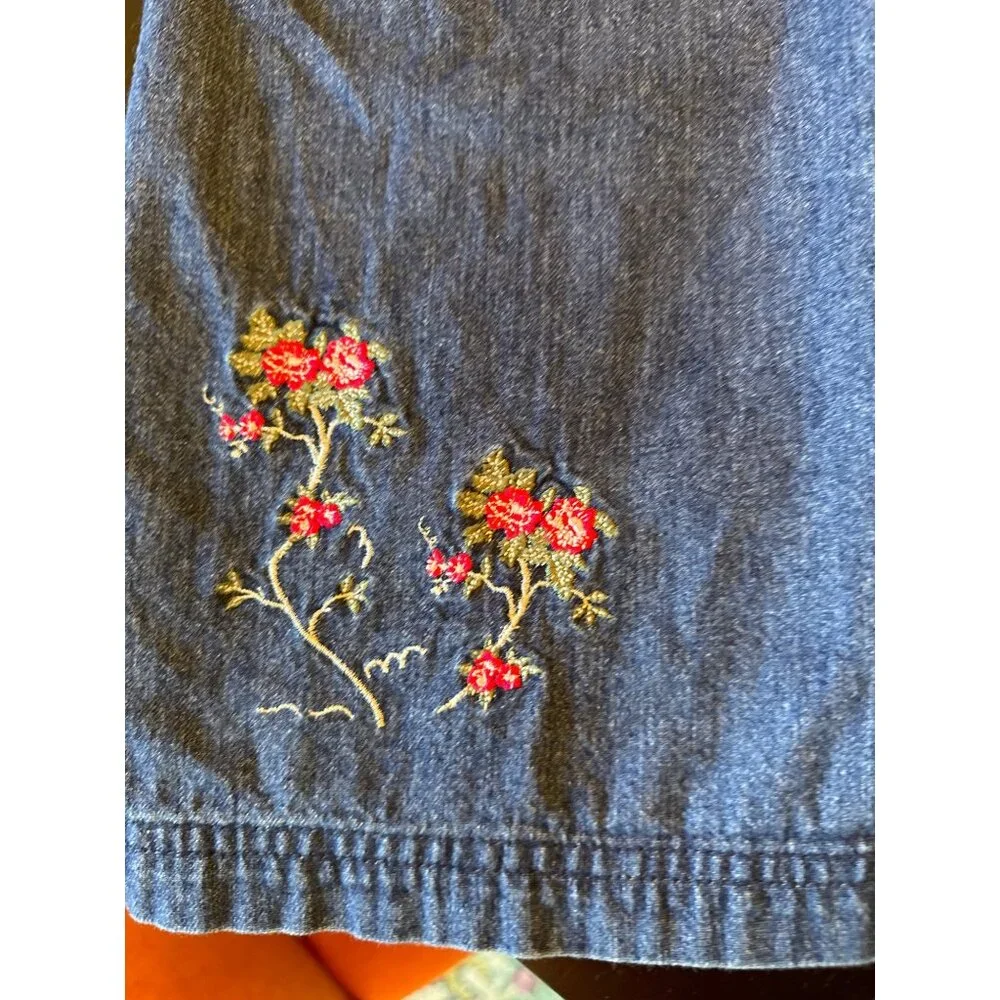 Laura Ashley Dress‎ Blue Mother & Child Floral Embroidered Denim Button Front 7Y